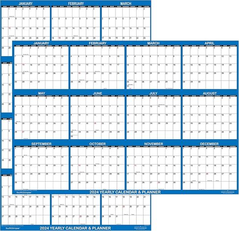 تقويم حائط ورقي مطوي من SwiftGlimpse 24 بوصة × 36 بوصة مقاس 24 بوصة × 36 بوصة، مخطط حائط سنوي كبير لمدة 12 شهرًا، قابل للعكس، أفقي/عمودي، أزرق داكن in Kuwait