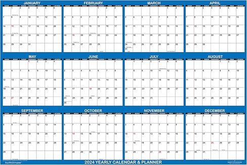 تقويم حائط ورقي مطوي من SwiftGlimpse 24 بوصة × 36 بوصة مقاس 24 بوصة × 36 بوصة، مخطط حائط سنوي كبير لمدة 12 شهرًا، قابل للعكس، أفقي/عمودي، أزرق داكن in Kuwait