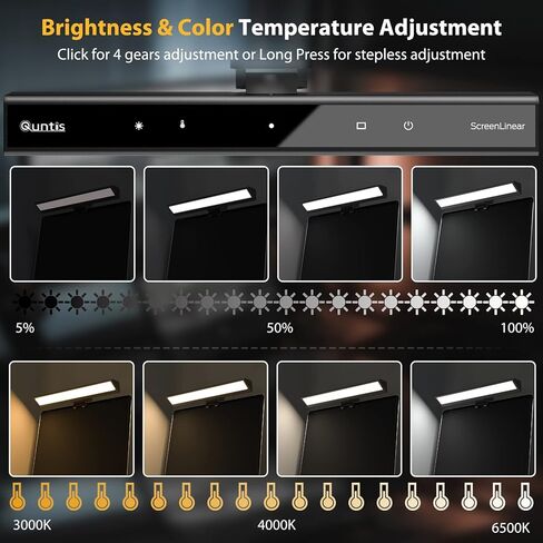 شريط ضوء شاشة الكمبيوتر المحمول Quntis، شريط ضوء شاشة الكمبيوتر المحمول مع التعتيم التلقائي، التحكم باللمس و4 درجات حرارة ألوان قابلة للتعديل، بدون وهج الشاشة، العناية بالعين، توفير المساحة، محمول للمكتب/السفر/المنزل in Kuwait