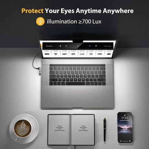 شريط ضوء شاشة الكمبيوتر المحمول Quntis، شريط ضوء شاشة الكمبيوتر المحمول مع التعتيم التلقائي، التحكم باللمس و4 درجات حرارة ألوان قابلة للتعديل، بدون وهج الشاشة، العناية بالعين، توفير المساحة، محمول للمكتب/السفر/المنزل in Kuwait