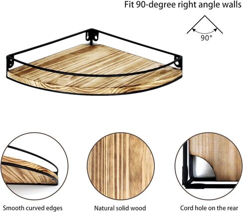 مجموعة من 3 أرفف زاوية مثبتة على الحائط، أرفف عائمة في الزاوية مع فتحة للكابل، أرفف تخزين حائطية من الخشب الصلب لديكور الحائط، بني داكن in Kuwait