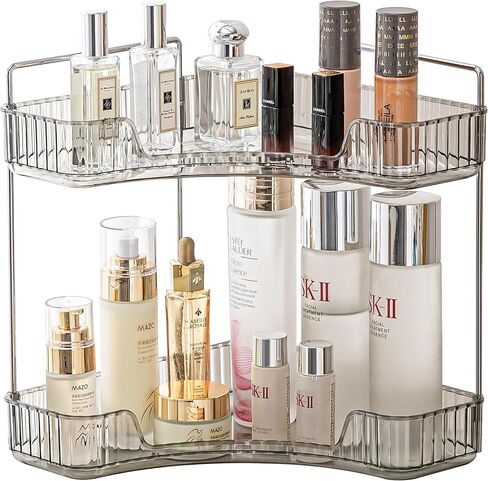 YCIA&DONE Corner Counter Bathroom Organizer Countertop, 3 Tiers Cosmetic Perfume Tray, Vanity Organizer for Makeup, Skincare, Clear Corner Rack for Bedroom, Bathroom, Kitchen(Smoky Gray) in Saudi Arabia