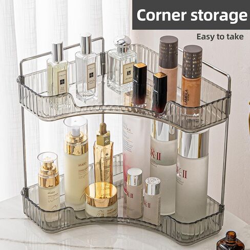 YCIA&DONE Corner Counter Bathroom Organizer Countertop, 3 Tiers Cosmetic Perfume Tray, Vanity Organizer for Makeup, Skincare, Clear Corner Rack for Bedroom, Bathroom, Kitchen(Smoky Gray) in Saudi Arabia
