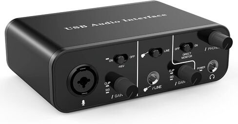 واجهة صوت USB لتسجيل الموسيقى، واجهة XLR مع طاقة فانتوم 48 فولت، TRS متوازن مع مضخم صوت سماعة الرأس، مكبر صوت ميكروفون AudioBox Preamps 48 فولت 2 قناة للكمبيوتر الشخصي/Win/Mac والبث الصوتي in Saudi Arabia