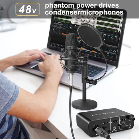 واجهة صوت USB لتسجيل الموسيقى، واجهة XLR مع طاقة فانتوم 48 فولت، TRS متوازن مع مضخم صوت سماعة الرأس، مكبر صوت ميكروفون AudioBox Preamps 48 فولت 2 قناة للكمبيوتر الشخصي/Win/Mac والبث الصوتي in Saudi Arabia