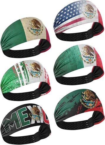 6 قطع من عصابات الرأس الرياضية ذات العلم المكسيكي للرجال والنساء، عصابات رأس مرنة للعرق، عصابات رأس رياضية لليوجا والجولف وصالة الألعاب الرياضية والتخييم والجري والتنس in Kuwait