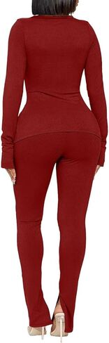 Ekaliy المرأة مثير 2 قطعة ملابس الخامس الرقبة سبليت مضلع القمم متوهج بانت مجموعة رياضية الشارع الشهير in Kuwait