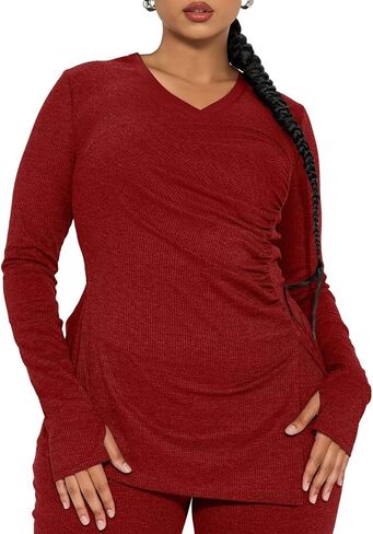 Ekaliy المرأة مثير 2 قطعة ملابس الخامس الرقبة سبليت مضلع القمم متوهج بانت مجموعة رياضية الشارع الشهير in Kuwait