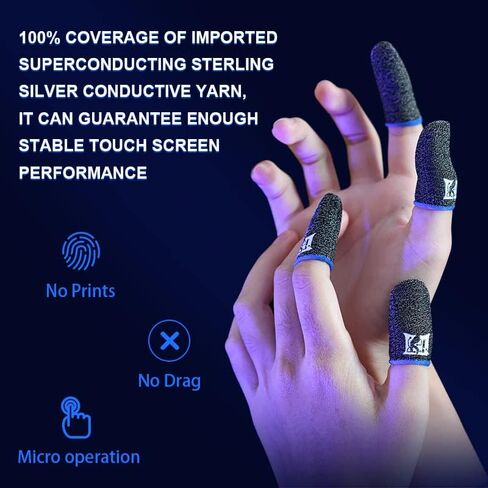 Finger Sleeve for Gaming,Seamless Thumb Finger Sleeve Silver Fiber Mobile Phone Gaming Finger Sleeves, Breathable & Sweatproof, for League of Legend, Pubg, Rules of Survival, Knives Out 10 Pack in Kuwait