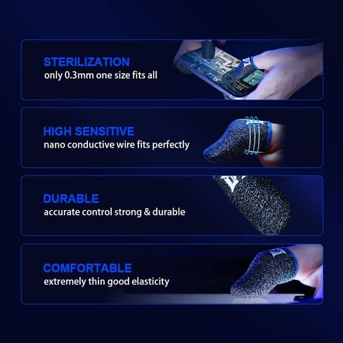 Finger Sleeve for Gaming,Seamless Thumb Finger Sleeve Silver Fiber Mobile Phone Gaming Finger Sleeves, Breathable & Sweatproof, for League of Legend, Pubg, Rules of Survival, Knives Out 10 Pack in Kuwait