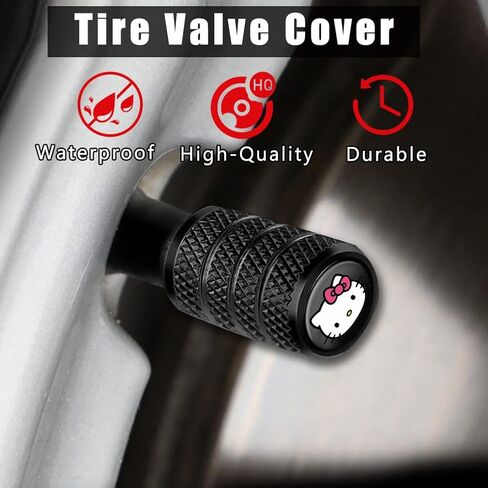 4 قطع من أغطية صمامات إطارات السيارة كيتي اللطيفة، غطاء ساق صمام مضاد للصدأ والغبار، عالمي للسيارات والشاحنات والدراجات النارية والدراجات in Kuwait