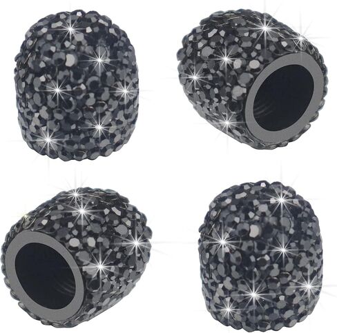 Sikawai Bling Valve Stem Caps Black Sparkling Handmade Crystal Rhinestone Universal Car Tire Valve Caps Chrome,Attractive Dustproof Bling Car/Bike/Motorcycle Accessories - Black in Kuwait