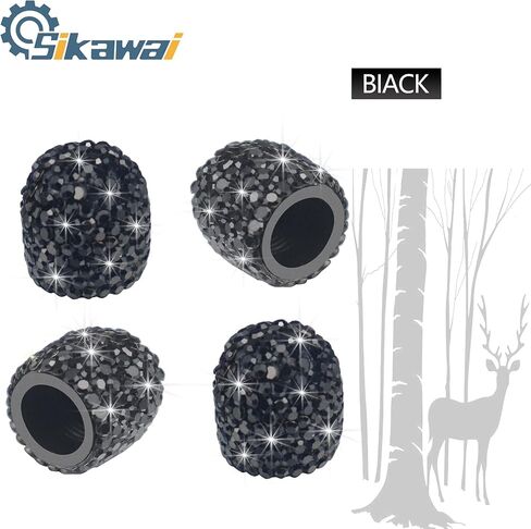 Sikawai Bling Valve Stem Caps Black Sparkling Handmade Crystal Rhinestone Universal Car Tire Valve Caps Chrome,Attractive Dustproof Bling Car/Bike/Motorcycle Accessories - Black in Kuwait