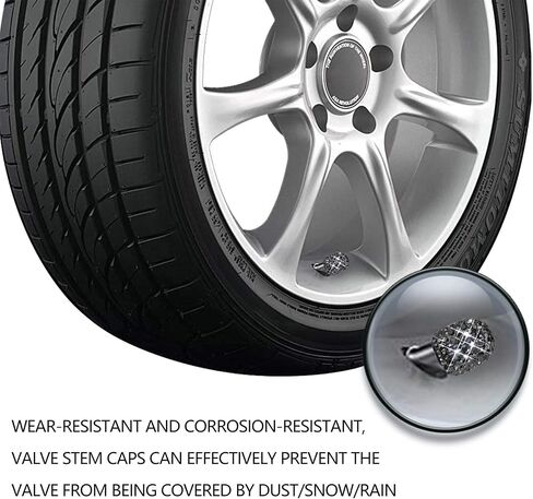 Sikawai Bling Valve Stem Caps Black Sparkling Handmade Crystal Rhinestone Universal Car Tire Valve Caps Chrome,Attractive Dustproof Bling Car/Bike/Motorcycle Accessories - Black in Kuwait