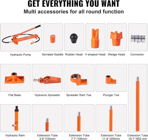 طقم طاقة بورتا 10 طن من فيفور، رام هيدروليكي مع مضخة، 4.6 قدم/1.4 متر خرطوم زيت سيارة جاك رام، أداة إصلاح إطار الجسم التلقائي مع حقيبة تخزين للسيارات، المرآب، المعدات الثقيلة، ميكانيكي (22046 رطل) in Kuwait