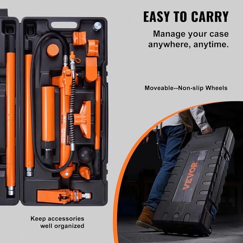 طقم طاقة بورتا 10 طن من فيفور، رام هيدروليكي مع مضخة، 4.6 قدم/1.4 متر خرطوم زيت سيارة جاك رام، أداة إصلاح إطار الجسم التلقائي مع حقيبة تخزين للسيارات، المرآب، المعدات الثقيلة، ميكانيكي (22046 رطل) in Kuwait