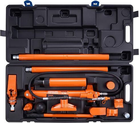 طقم طاقة بورتا 10 طن من فيفور، رام هيدروليكي مع مضخة، 4.6 قدم/1.4 متر خرطوم زيت سيارة جاك رام، أداة إصلاح إطار الجسم التلقائي مع حقيبة تخزين للسيارات، المرآب، المعدات الثقيلة، ميكانيكي (22046 رطل) in Kuwait