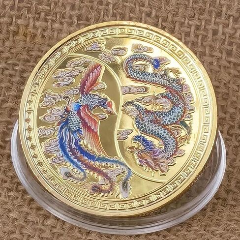 الازدهار الذي جلبته الصينية لونغ وفينيكس محظوظ عملة اليانصيب تذكرة خدش أداة محظوظ السحر التحدي عملة in Kuwait