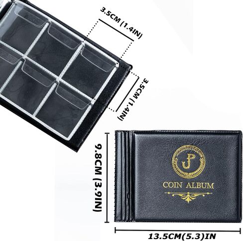 ألبوم مجموعة العملات المعدنية 60 جيبًا - 35 × 35 مم/ 1.4 × 1.4 بوصة شبكات لمجموعة بيني والتخزين يناسب توني، دايم، بنس، سنت، ربع، نيكل أسود CS4206BK in Kuwait