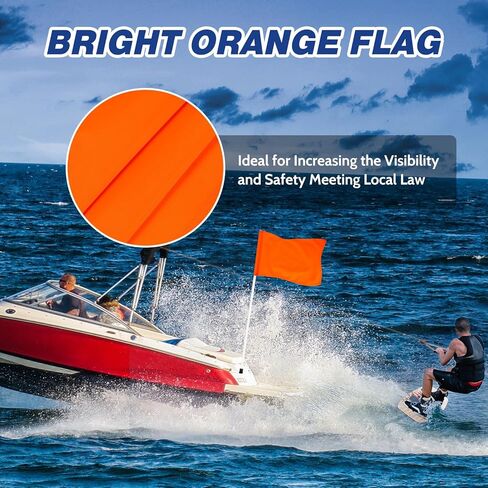 علم Hmeyomy البرتقالي لعلم سلامة القوارب 48 بوصة، 12 × 18 بوصة علم التزلج على الماء مع 3 أقطاب، علم متزلج قابل للطفو للأسفل للقوارب، أعلام القوارب للأنابيب والرياضات المائية in Kuwait