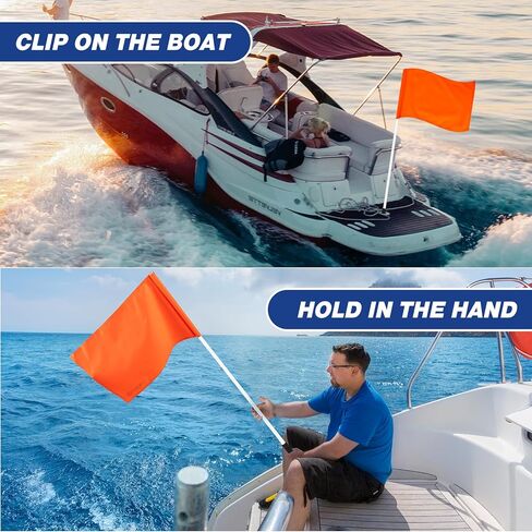 علم Hmeyomy البرتقالي لعلم سلامة القوارب 48 بوصة، 12 × 18 بوصة علم التزلج على الماء مع 3 أقطاب، علم متزلج قابل للطفو للأسفل للقوارب، أعلام القوارب للأنابيب والرياضات المائية in Kuwait