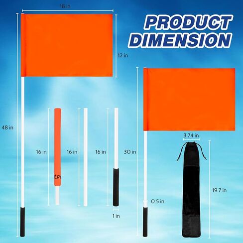 علم Hmeyomy البرتقالي لعلم سلامة القوارب 48 بوصة، 12 × 18 بوصة علم التزلج على الماء مع 3 أقطاب، علم متزلج قابل للطفو للأسفل للقوارب، أعلام القوارب للأنابيب والرياضات المائية in Kuwait