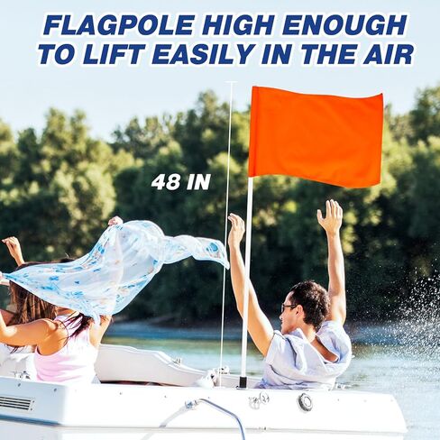 علم Hmeyomy البرتقالي لعلم سلامة القوارب 48 بوصة، 12 × 18 بوصة علم التزلج على الماء مع 3 أقطاب، علم متزلج قابل للطفو للأسفل للقوارب، أعلام القوارب للأنابيب والرياضات المائية in Kuwait