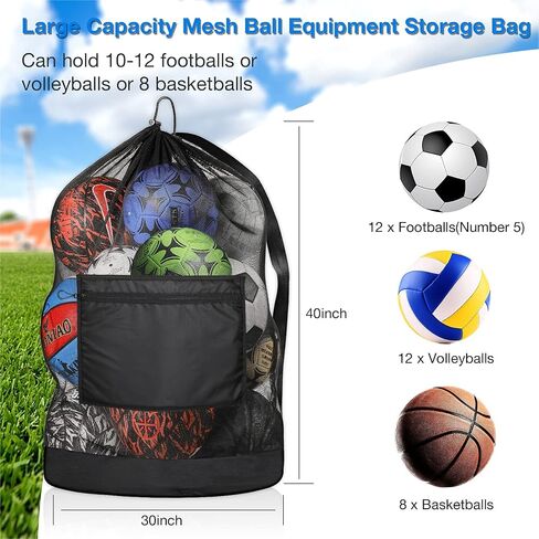 Extra Large Ball Bag, Mesh Soccer Ball Bag, Adjustable Shoulder and Portable Strap Design fit Coach,Adults and Kids, Best for Soccer Ball, Basketball, Volleyball, Baseball, Water Sports, Beach Cloth in Saudi Arabia