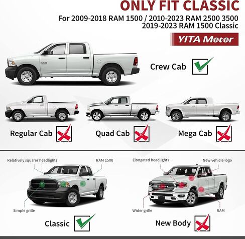 لوحات تشغيل YITAMOTOR مقاس 6.5 بوصة متوافقة مع 2009-2018 Dodge Ram 1500 و2010-2022 2500 3500 Crew Cab قضبان نيرف سوداء مزخرفة / قضبان جانبية (بما في ذلك 2019-2023 Classic) in Saudi Arabia