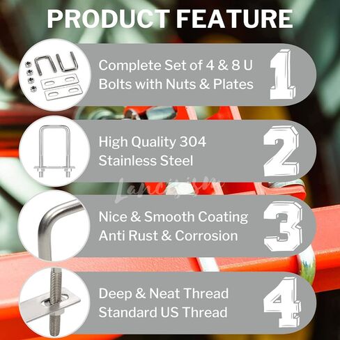 مسمار مربع على شكل حرف U، 8 قطع من مسامير مربعة الشكل من الفولاذ المقاوم للصدأ مع صواميل ولوحة إطار لمقطورة السيارات أو قارب التزلج أو مقطورة المراكب الشراعية، مقاس 2 بوصة عرض × 4.3 طول، M10x50x120 in Kuwait