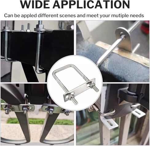 مسمار مربع على شكل حرف U، 8 قطع من مسامير مربعة الشكل من الفولاذ المقاوم للصدأ مع صواميل ولوحة إطار لمقطورة السيارات أو قارب التزلج أو مقطورة المراكب الشراعية، مقاس 2 بوصة عرض × 4.3 طول، M10x50x120 in Kuwait