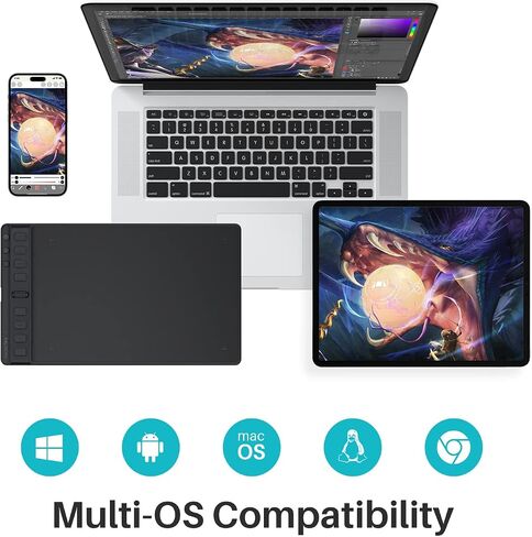 2023 HUION Graphics Tablet Tablet Inspiroy 2 Small with Scroll Wheel 6 مفاتيح مخصصة قلم خالي من البطارية للرسم الرقمي والتصميم والرسوم المتحركة، تابلت فني مقاس 6x4 بوصة لأجهزة الكمبيوتر الشخصية وأجهزة Mac وAndroid، أسود in Kuwait