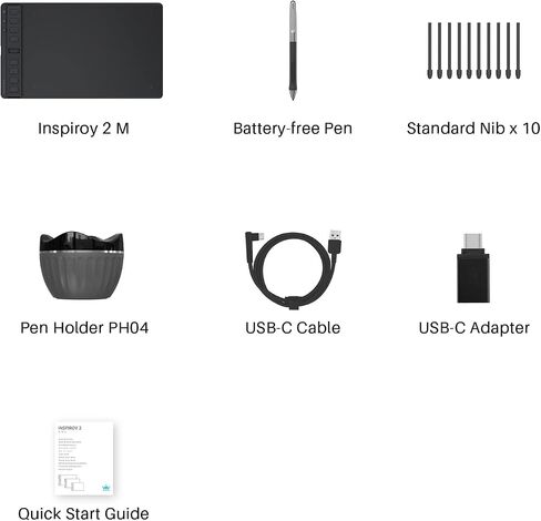 2023 HUION Graphics Tablet Tablet Inspiroy 2 Small with Scroll Wheel 6 مفاتيح مخصصة قلم خالي من البطارية للرسم الرقمي والتصميم والرسوم المتحركة، تابلت فني مقاس 6x4 بوصة لأجهزة الكمبيوتر الشخصية وأجهزة Mac وAndroid، أسود in Kuwait