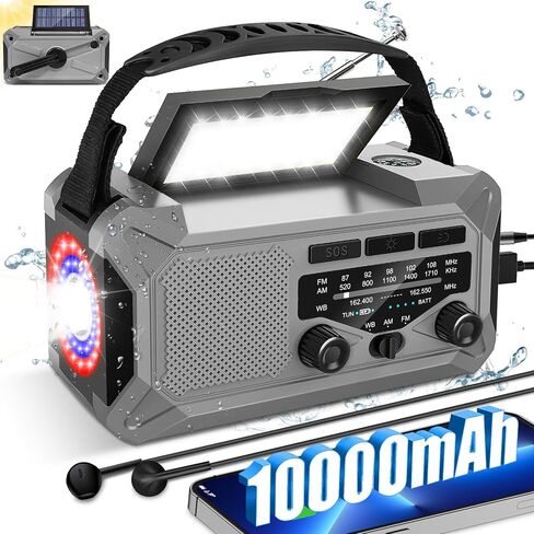 10000mAh Emergency Weather Radio with Solar Charging, Hand Crank Radio Solar Radio Portable Radio AM/FM/NOAA Radio LED Flashlight Reading Lamp Compass Phone Charger SOS Alarm for Outdoor Camping in Saudi Arabia