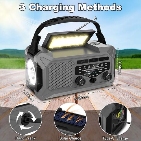 10000mAh Emergency Weather Radio with Solar Charging, Hand Crank Radio Solar Radio Portable Radio AM/FM/NOAA Radio LED Flashlight Reading Lamp Compass Phone Charger SOS Alarm for Outdoor Camping in Saudi Arabia