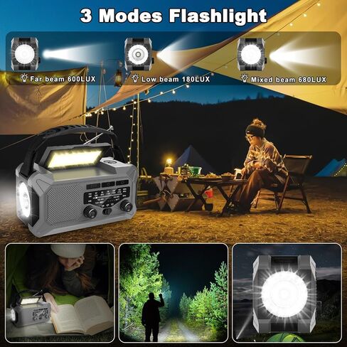 10000mAh Emergency Weather Radio with Solar Charging, Hand Crank Radio Solar Radio Portable Radio AM/FM/NOAA Radio LED Flashlight Reading Lamp Compass Phone Charger SOS Alarm for Outdoor Camping in Saudi Arabia