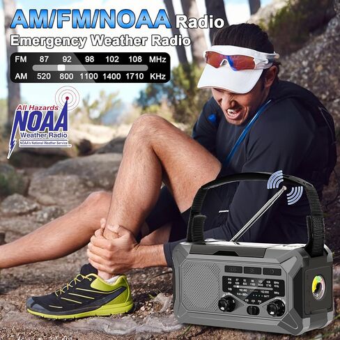 10000mAh Emergency Weather Radio with Solar Charging, Hand Crank Radio Solar Radio Portable Radio AM/FM/NOAA Radio LED Flashlight Reading Lamp Compass Phone Charger SOS Alarm for Outdoor Camping in Saudi Arabia