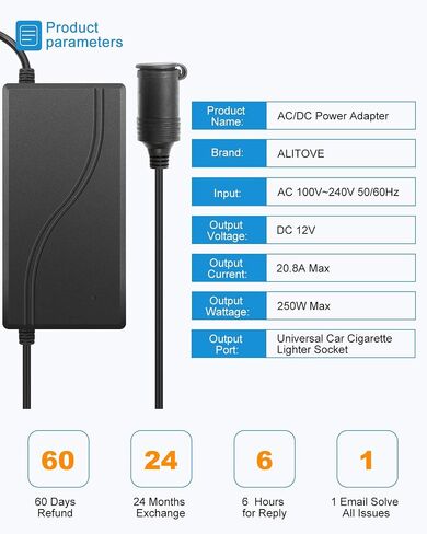 ALITOVE AC to DC Converter 110V to 12V 10A 120W Power Supply Car Cigarette Lighter Adapter to Wall Plug AC to DC Adapter for Car Vacuum Cleaner Inflator Refrigerator Cooler and Other Car Devices in Saudi Arabia
