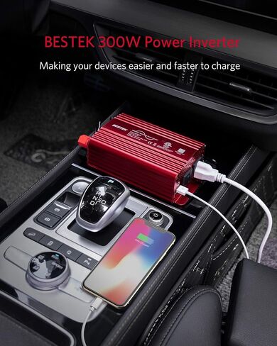 BESTEK 300Watt Pure Sine Wave Power Inverter - DC 12V إلى AC 110V محول محول قابس السيارة، محول الطاقة مع 4.8A منافذ شحن USB مزدوجة و2 منافذ تيار متردد لشاحن السيارة in Saudi Arabia