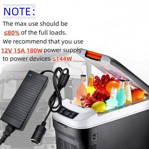 180W AC to DC Converter, 110V-240V to 12V/15A, Cigarette Lighter Socket AC/DC Adapter Power Supply for Car Inflator,Car Refrigerator,Car Vacuum, 7.2FT in Saudi Arabia