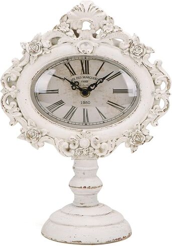 NIKKY HOME French Mantel Clock Silent Non-Ticking, Shelf Desk Top Wood Table Clock Battery Operated Vintage Rustic Design, Chic Home Decor for Desktop, Countertop, Distressed White in Saudi Arabia
