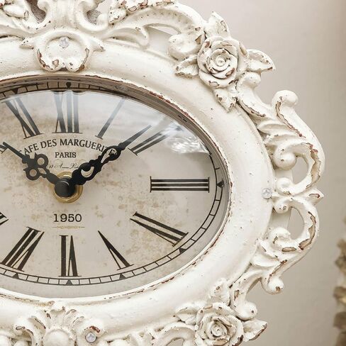 NIKKY HOME French Mantel Clock Silent Non-Ticking, Shelf Desk Top Wood Table Clock Battery Operated Vintage Rustic Design, Chic Home Decor for Desktop, Countertop, Distressed White in Saudi Arabia