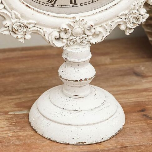 NIKKY HOME French Mantel Clock Silent Non-Ticking, Shelf Desk Top Wood Table Clock Battery Operated Vintage Rustic Design, Chic Home Decor for Desktop, Countertop, Distressed White in Saudi Arabia