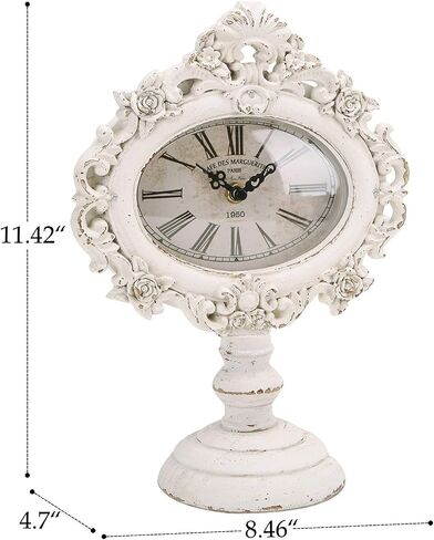 NIKKY HOME French Mantel Clock Silent Non-Ticking, Shelf Desk Top Wood Table Clock Battery Operated Vintage Rustic Design, Chic Home Decor for Desktop, Countertop, Distressed White in Saudi Arabia