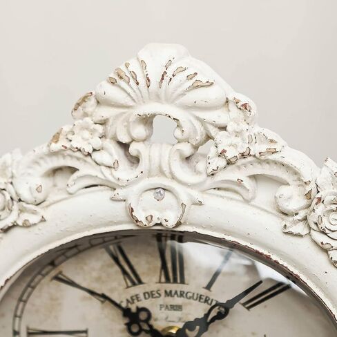 NIKKY HOME French Mantel Clock Silent Non-Ticking, Shelf Desk Top Wood Table Clock Battery Operated Vintage Rustic Design, Chic Home Decor for Desktop, Countertop, Distressed White in Saudi Arabia
