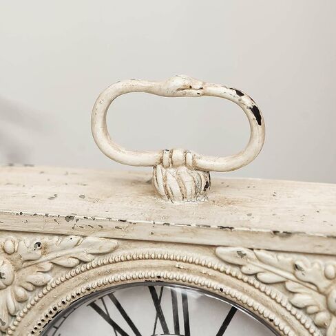 NIKKY HOME Small Table Clock with Handle, Silent Non-Ticking Shelf Desk Top Clock Battery Operated Vintage Rustic Design, Chic Home Decor for Fireplace Mantel, Desktop, Countertop, Distressed White in Saudi Arabia