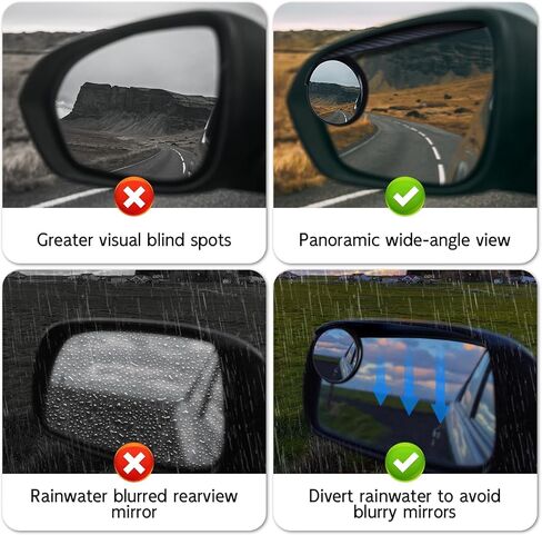 2 Pack Blind Spot Mirror,Side Rain Guards with Convex Rear View Mirror for Exterior Accessories Universal Fit Car SUV and Trucks in Kuwait