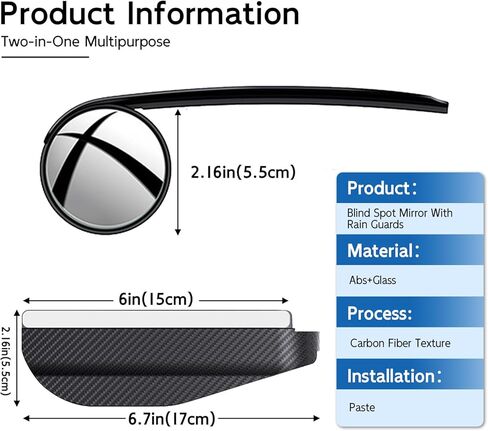 2 Pack Blind Spot Mirror,Side Rain Guards with Convex Rear View Mirror for Exterior Accessories Universal Fit Car SUV and Trucks in Kuwait