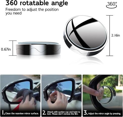 2Pcs Blind Spot Mirror for Cars, 360 Degree Rotatable Convex Rearview Side Mirror, Universal Vehicle Blindspot Mirrors for Cars SUVs, Vans, and Trucks (Please Dont' Remove Backing Film) in Kuwait