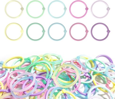 حلقات مجلد مقاس 2.54 سم، 100 حزمة حلقات بلاستيكية فضفاضة لأوراق الشجر لبطاقة الفهرس، حلقات كتب ملونة مرنة من الكريستال للمدرسة، المنزل، مكتب العمل in Kuwait
